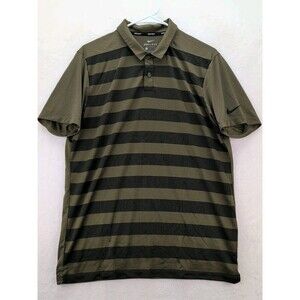 Nike Golf DRI-FIT Lightweight Stretch Polo Shirt Mens Medium Green Black Stripes